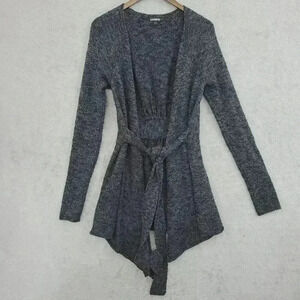 Express Womens Gray Long Sleeve Knit Cardigan Sweater With Belt L 18CT